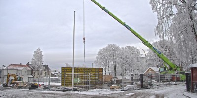 Arbeidene med oppføringen av nytt formidlingsbygg på Borgarsyssel Museum er godt i gang. Foto: Espen Nordenhaug